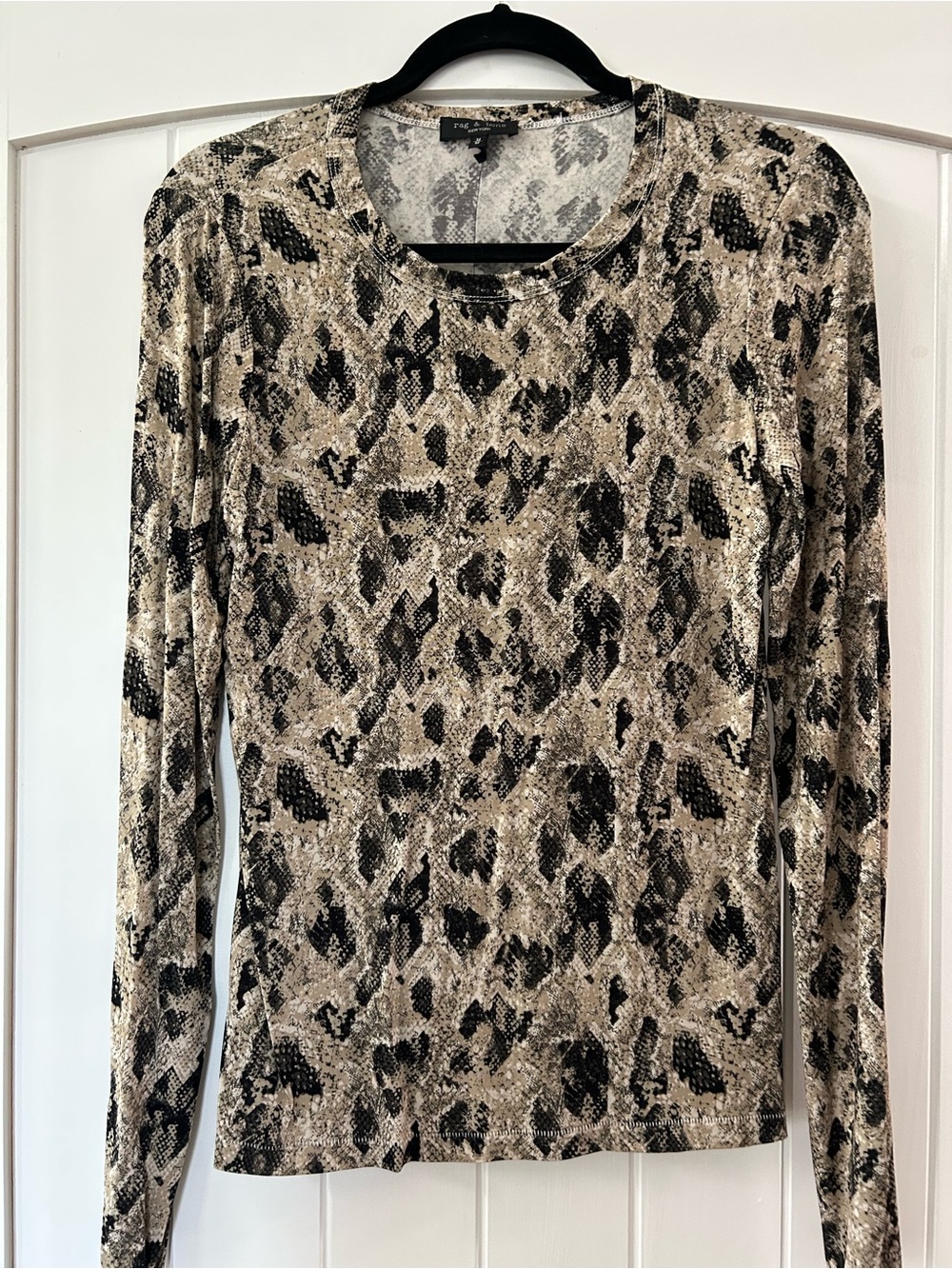 Rag & Bone Long-Sleeve Snake Print Top in Beige and Black